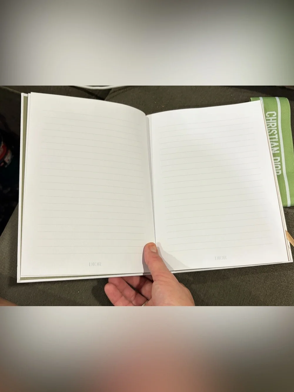 Dior White Notebook with Green Christian Dior Elastic Band